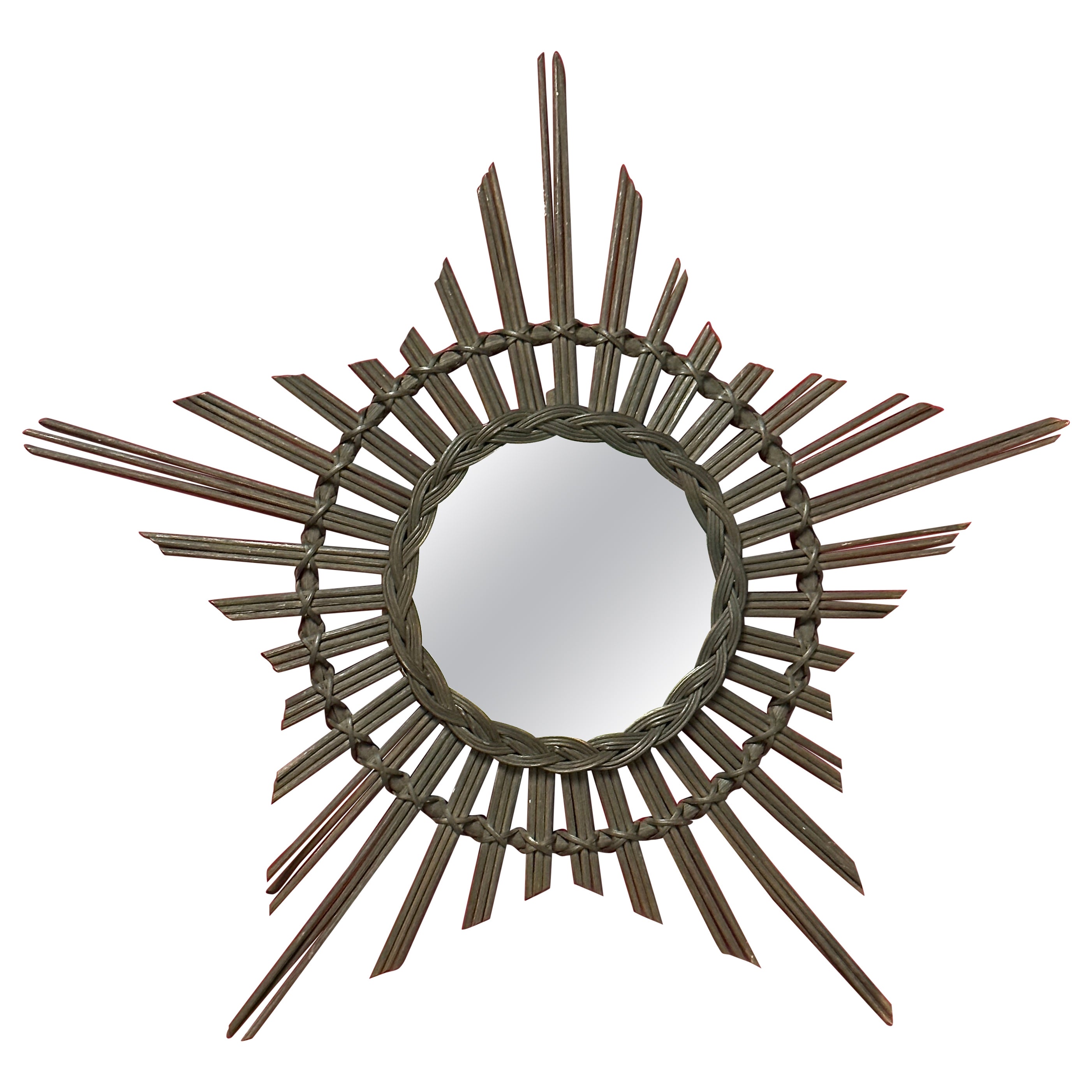 Mid-Century Modern Handcrafted Rattan Starburst Sunburst Mirror, Deutschland, 1960er Jahre im Angebot