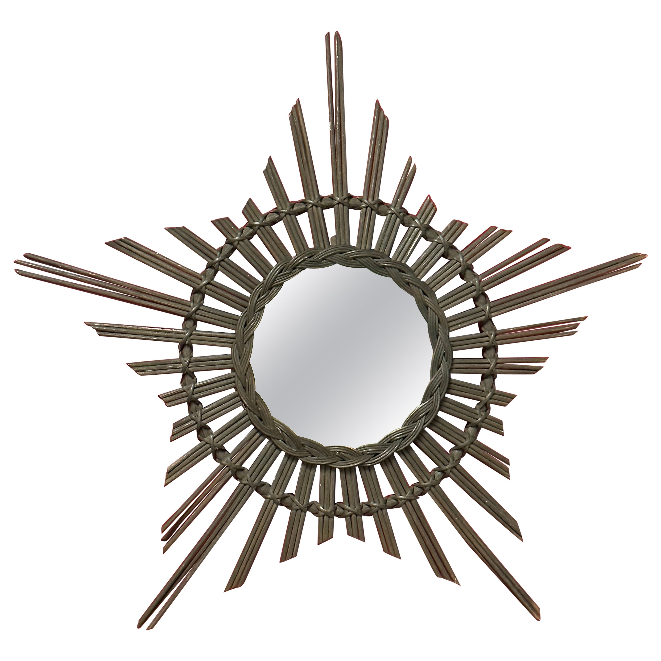 Miroir en rotin étoilé moderne de style mi-siècle, fabriqué à la main, Allemagne, années 1960