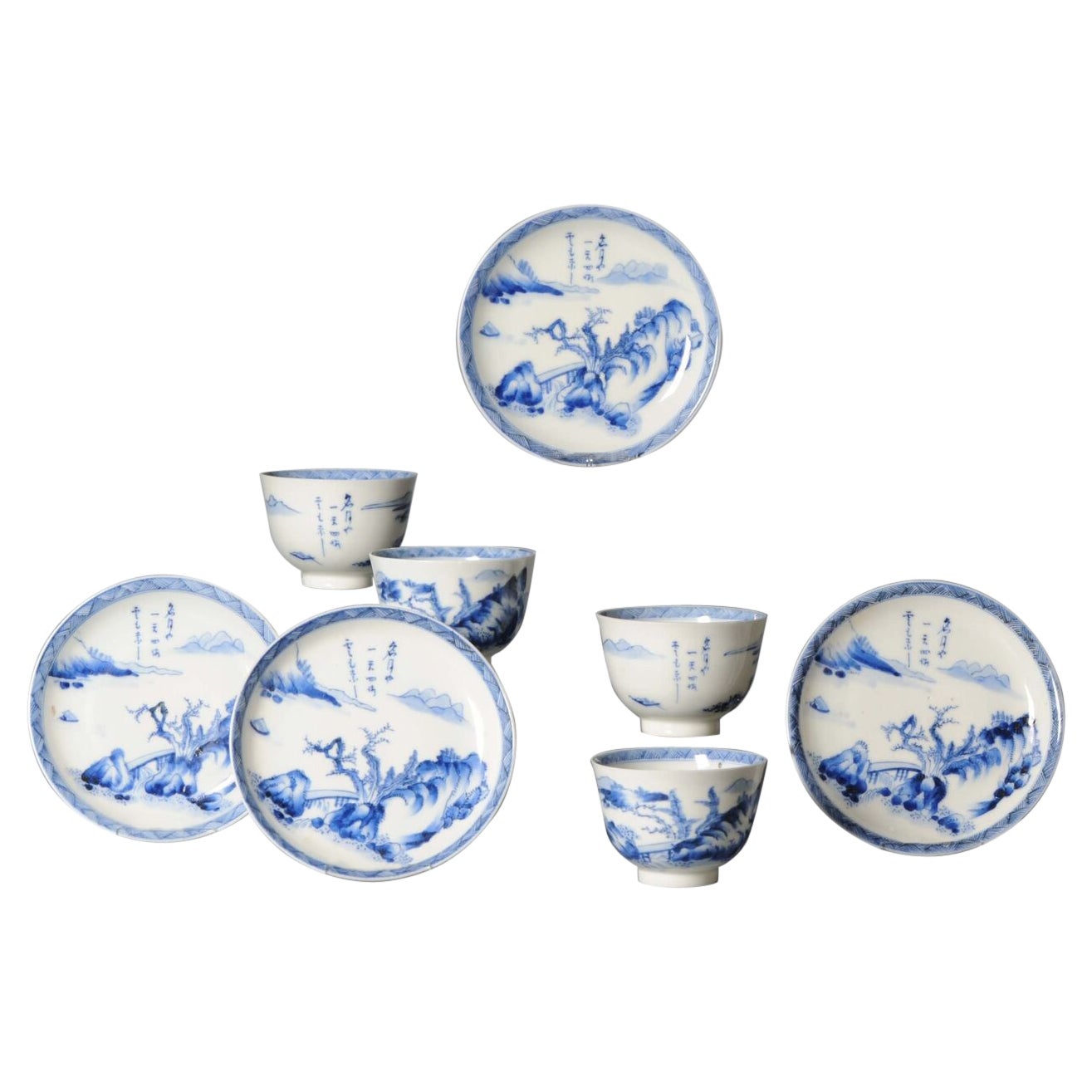 Antikes japanisches Kangxi-Revival-Set chinesischer Porzellan-Teekanne Japan, 19. Cen im Angebot