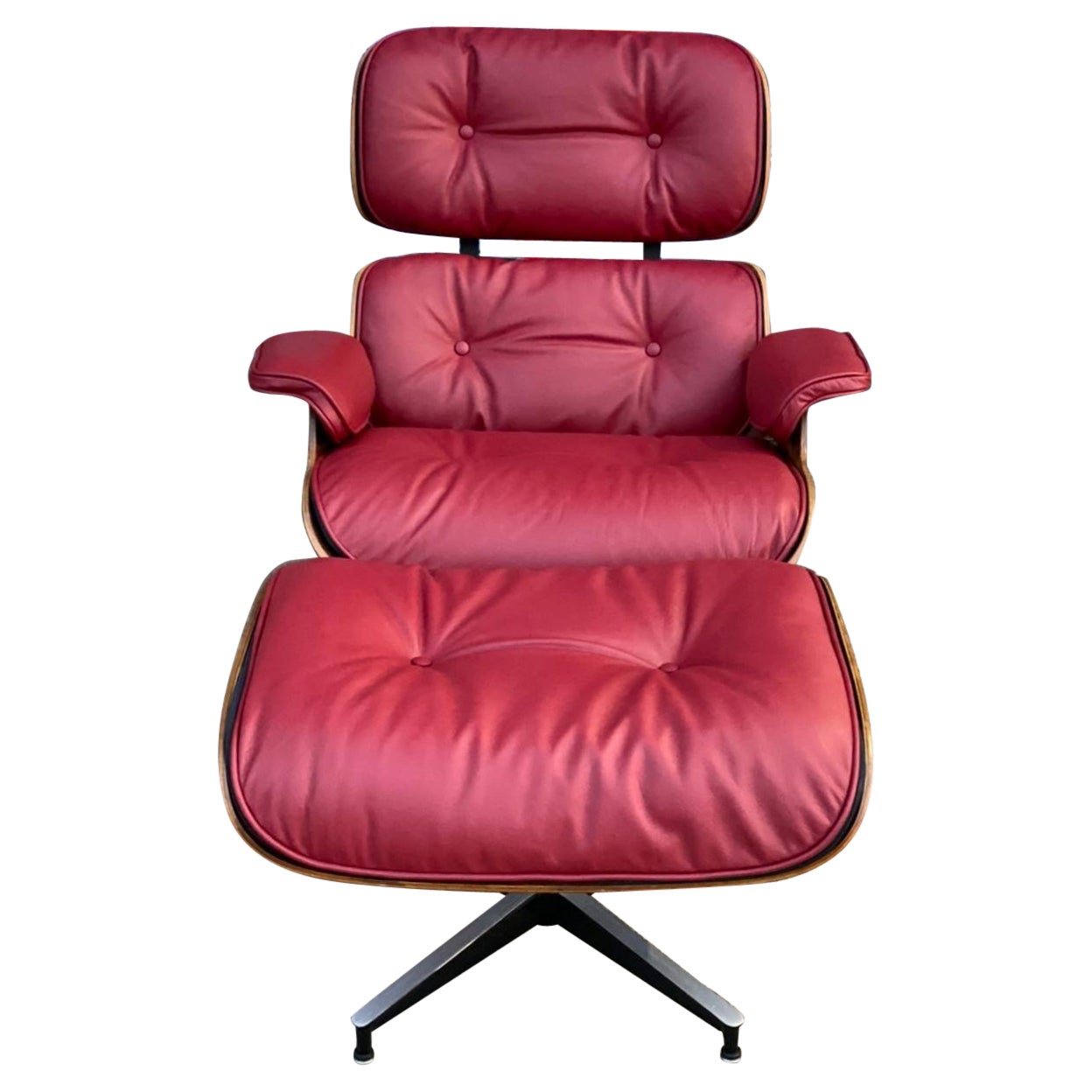 Restored Eames Lounge with New Leather in Chianti For Sale