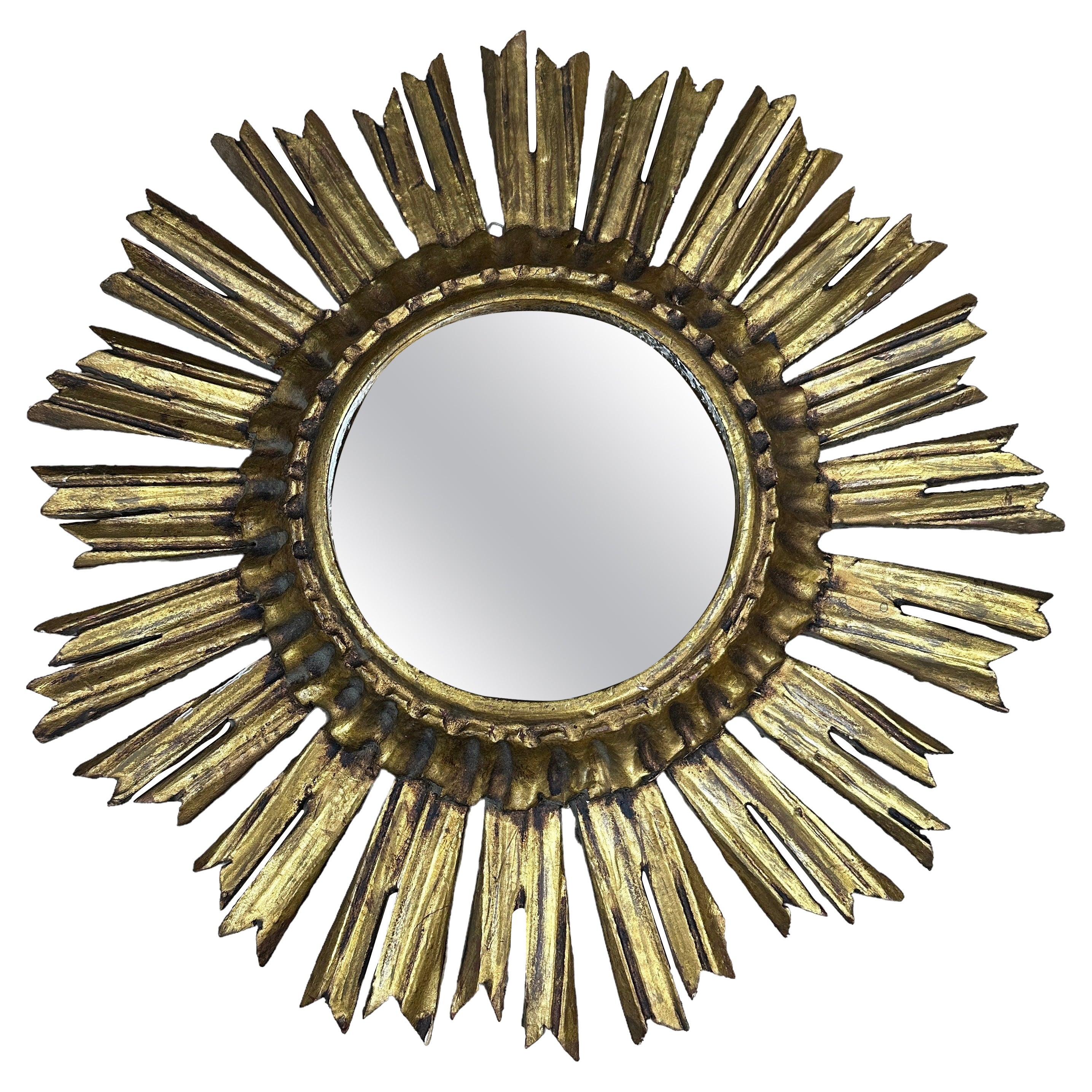 Beautiful Starburst Sunburst Gilded Wood Mirror Italy, circa 1930s For Sale