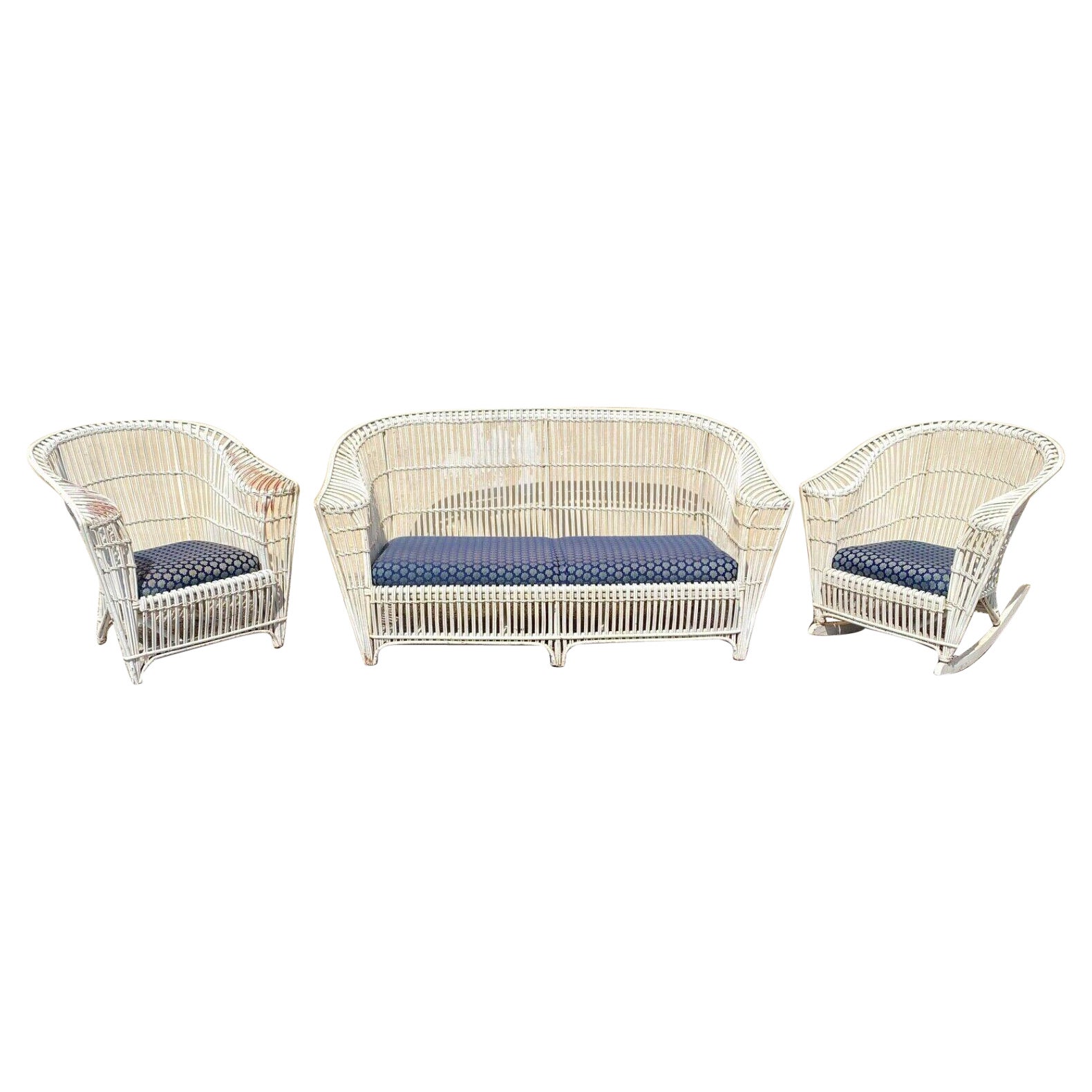 Antique Victorian Wicker Rattan Bentwood Sculptural Sunroom Sofa Set with Chairs For Sale