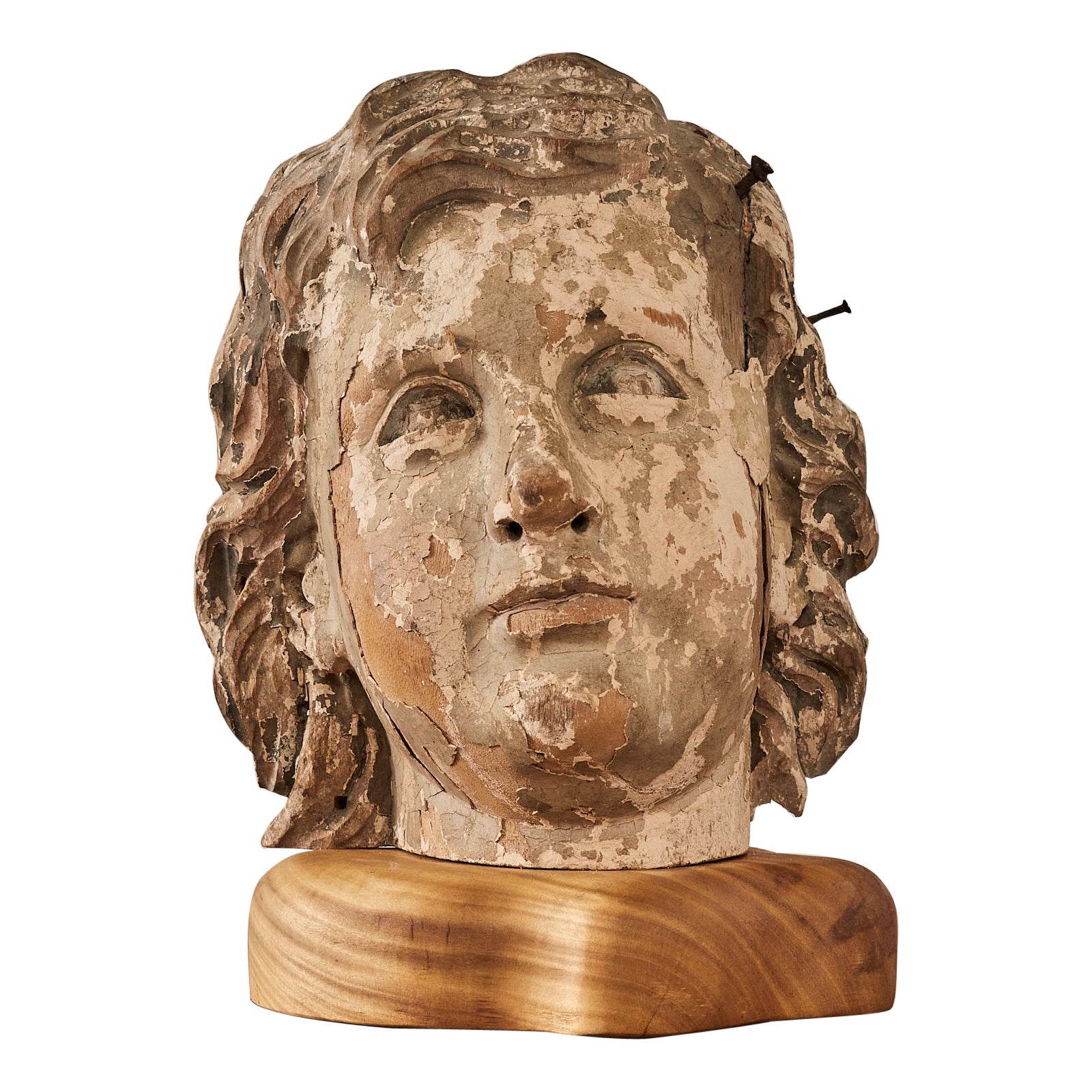 Patinated Carved Head Bust For Sale