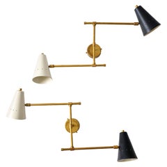 Retro Sconces, Pair of Sconces, Italy, C 1950, Brass with Black & White Metal Details