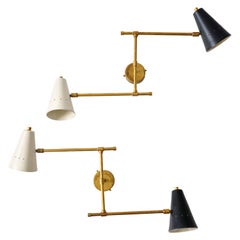 Sconces, Pair of Sconces, Brass with Black & White Metal Details, C 1950, Italy
