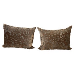 Pair of Hand Painted Velvet Lumbar Pillows on Silk