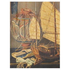 Painting, Oil, Signed, Painting of a Junk & a Lantern, Florence, Italy, C 1920