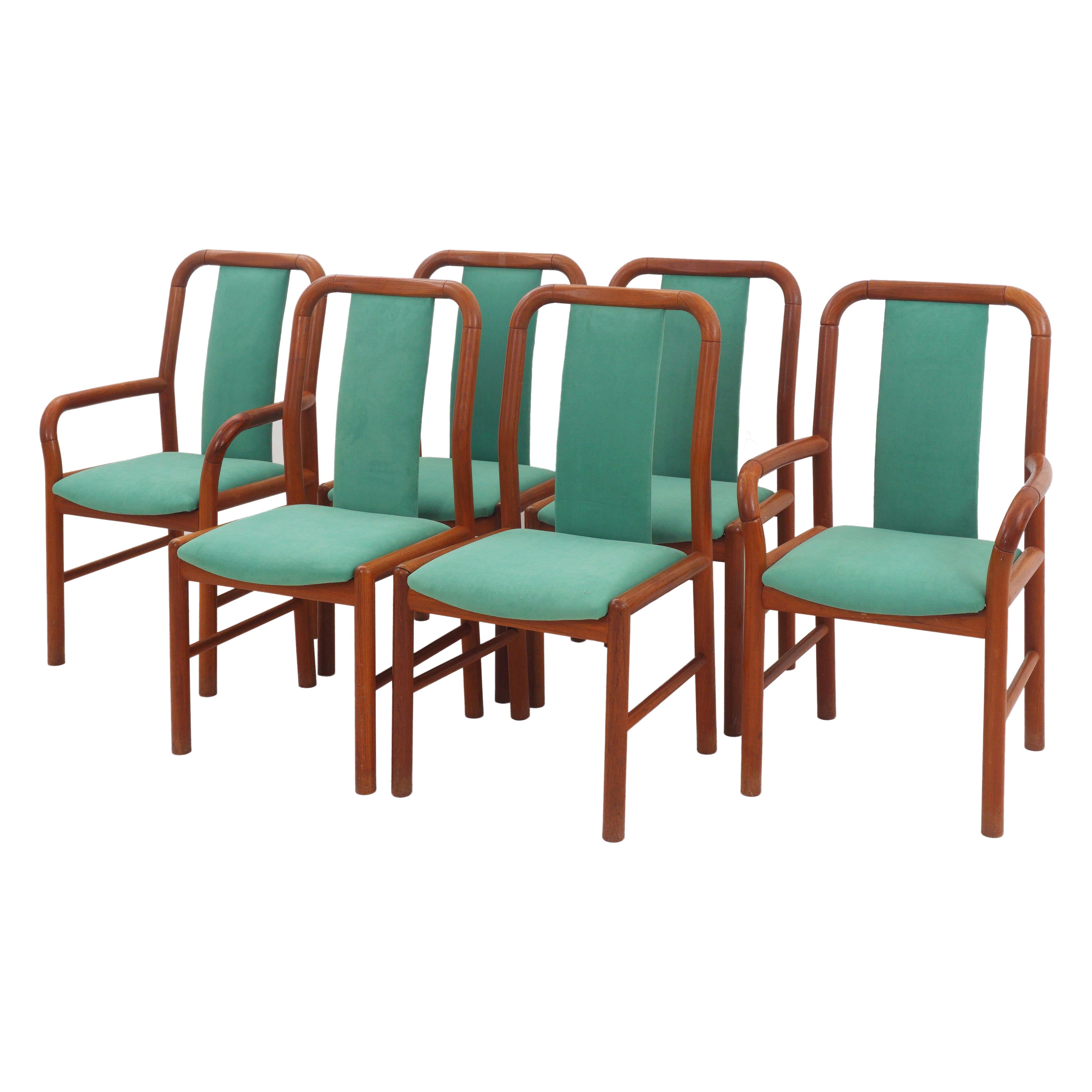 Midcentury Green Upholstered Dining Chairs, 1970s For Sale