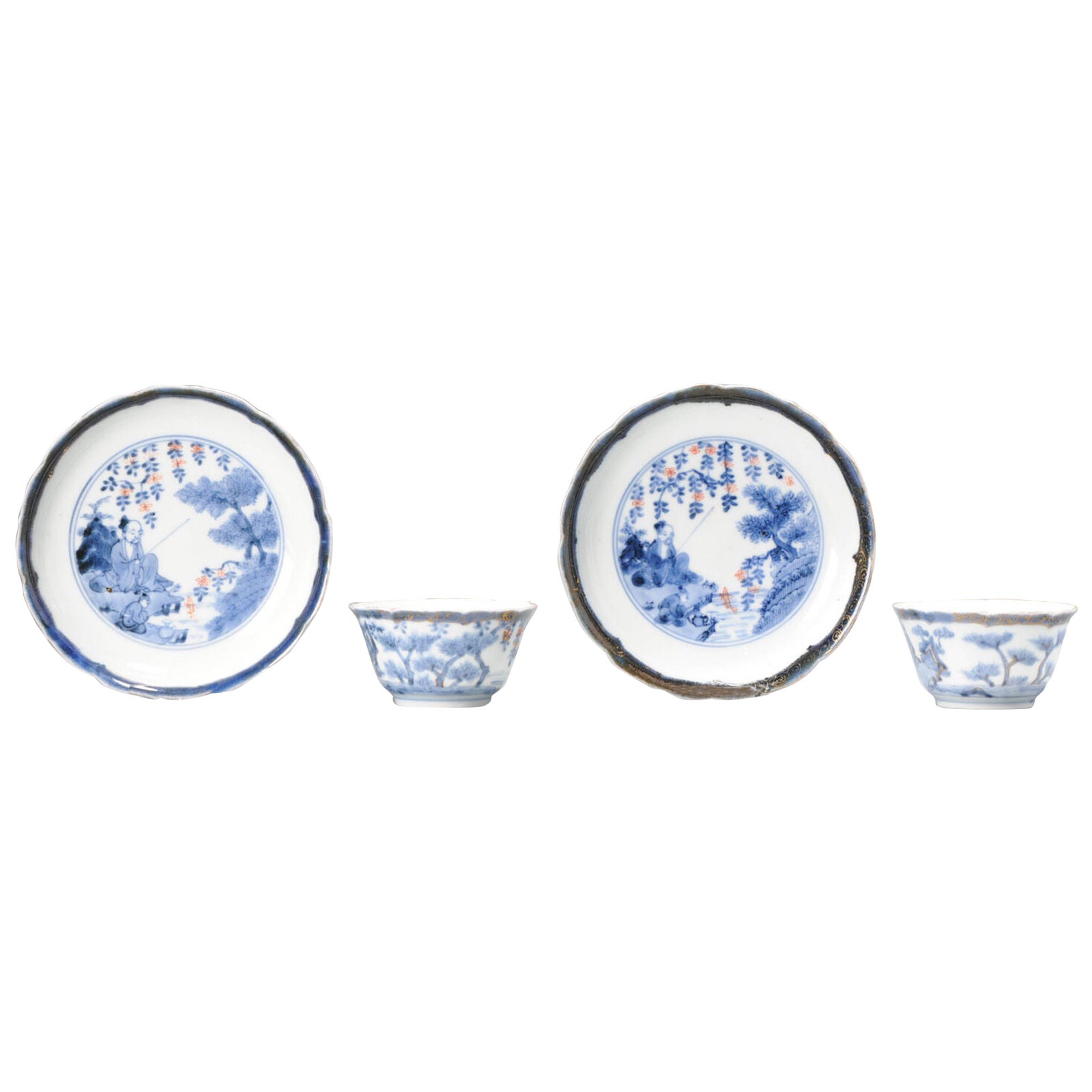 Antique Japanese Arita Frederik Van Frytom Style Porcelain Tea Cups, ca 1700 For Sale