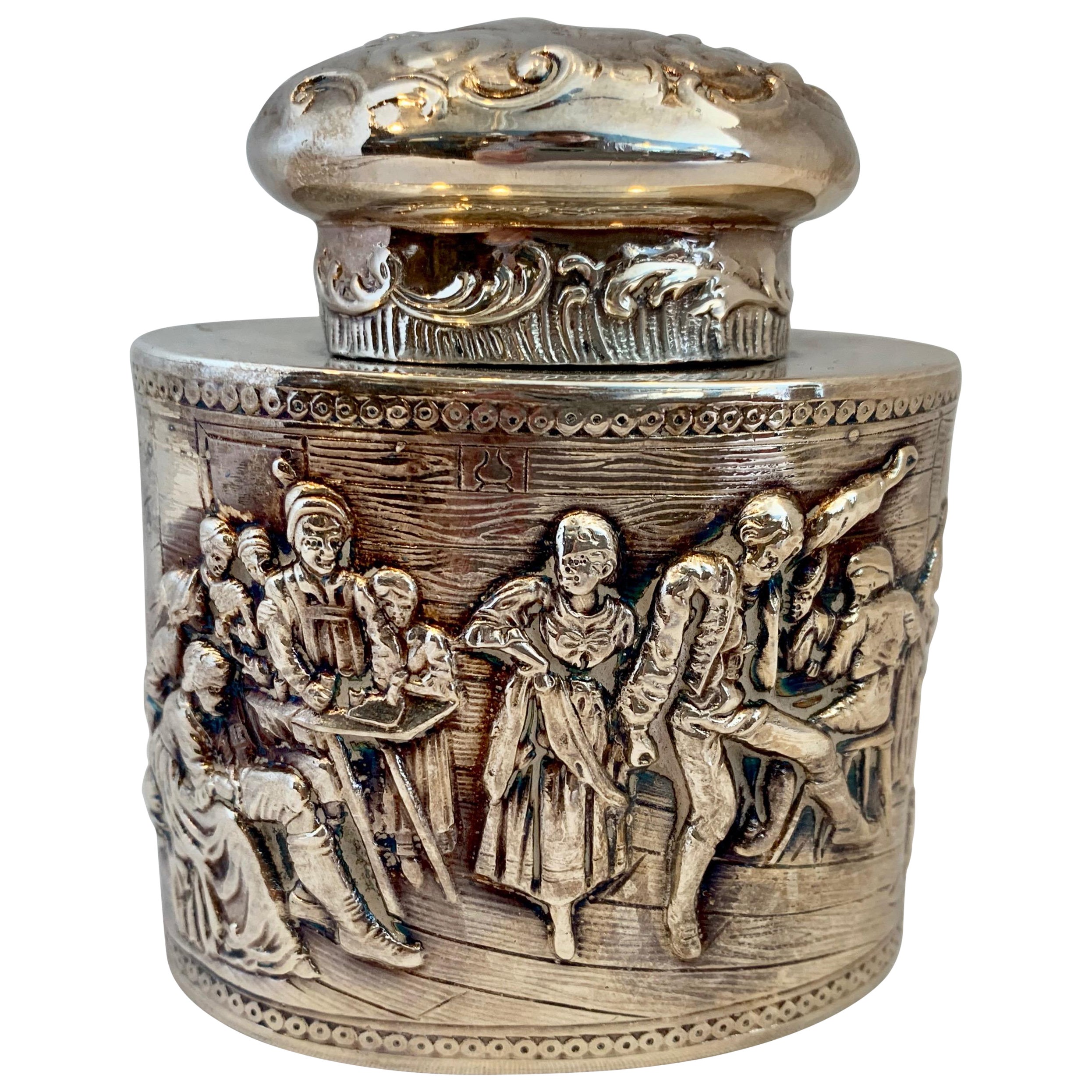Boîte à thé hollandaise en argent du 19ème siècle