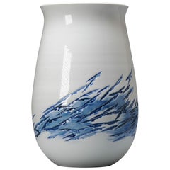 Vintage Fine Art Japanese Vase Arita by Fujii Shumei Ice and Snow