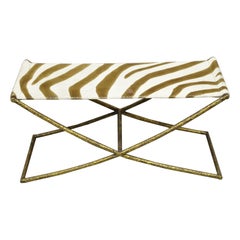 Oly Studio Hadley Beach Zebra Print Hide Seat Modern Brutalist Iron Cross Base