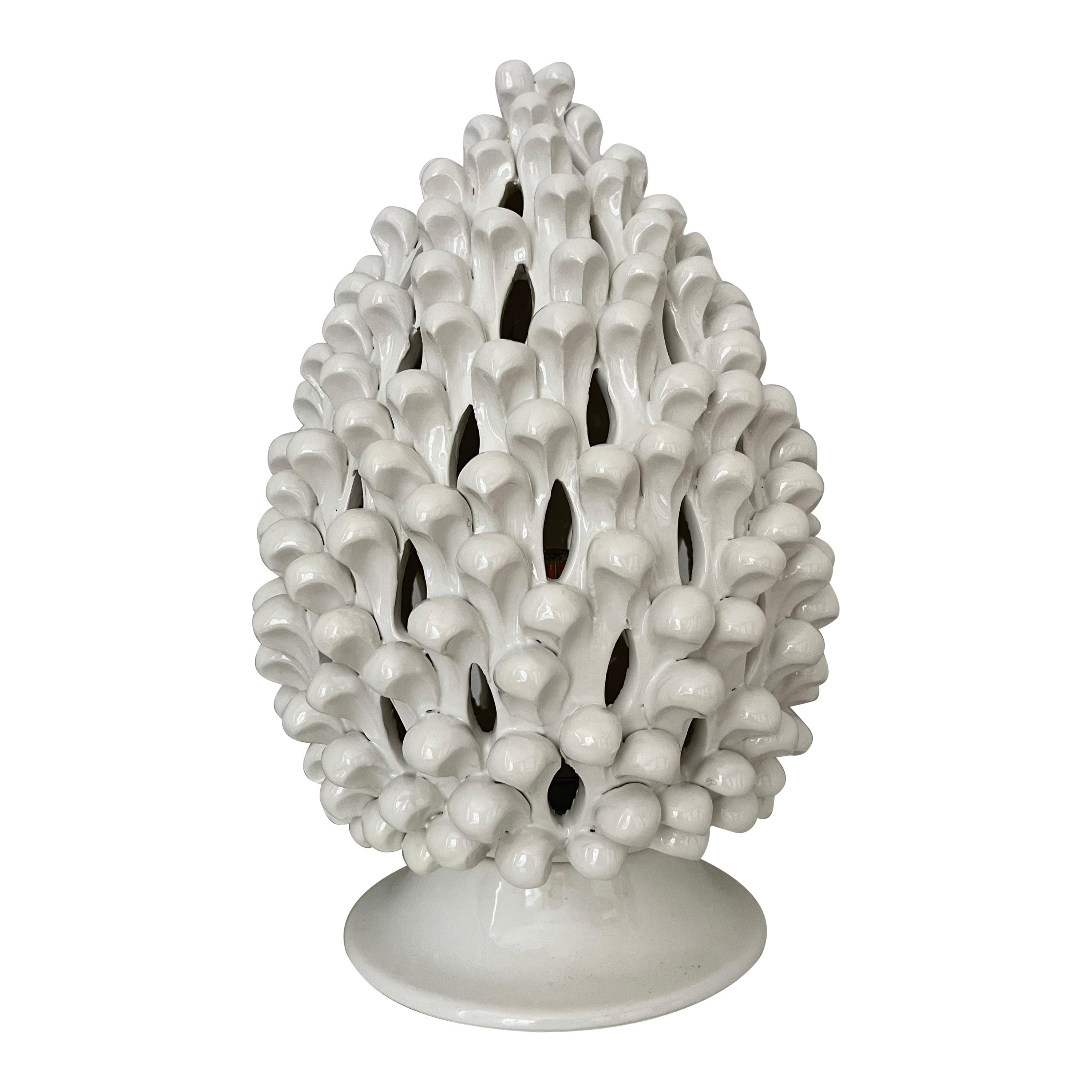 Handmade ceramic table lamp in the shape of a cone from Caltagirone