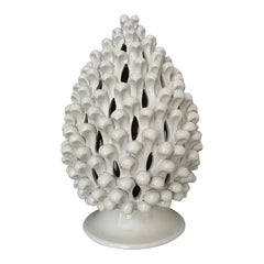 Handmade ceramic table lamp in the shape of a cone from Caltagirone