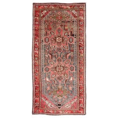 Antique Caucasian Karabagh Gallery Runner With Large Medallions Of Pink And Red