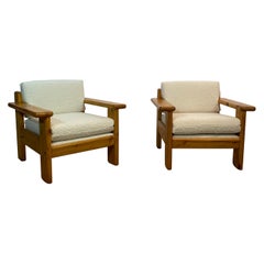 Fauteuils de salon en bois de pin bouclé vintage des années 1960 - Milieu du siècle 1970 - Brutalist