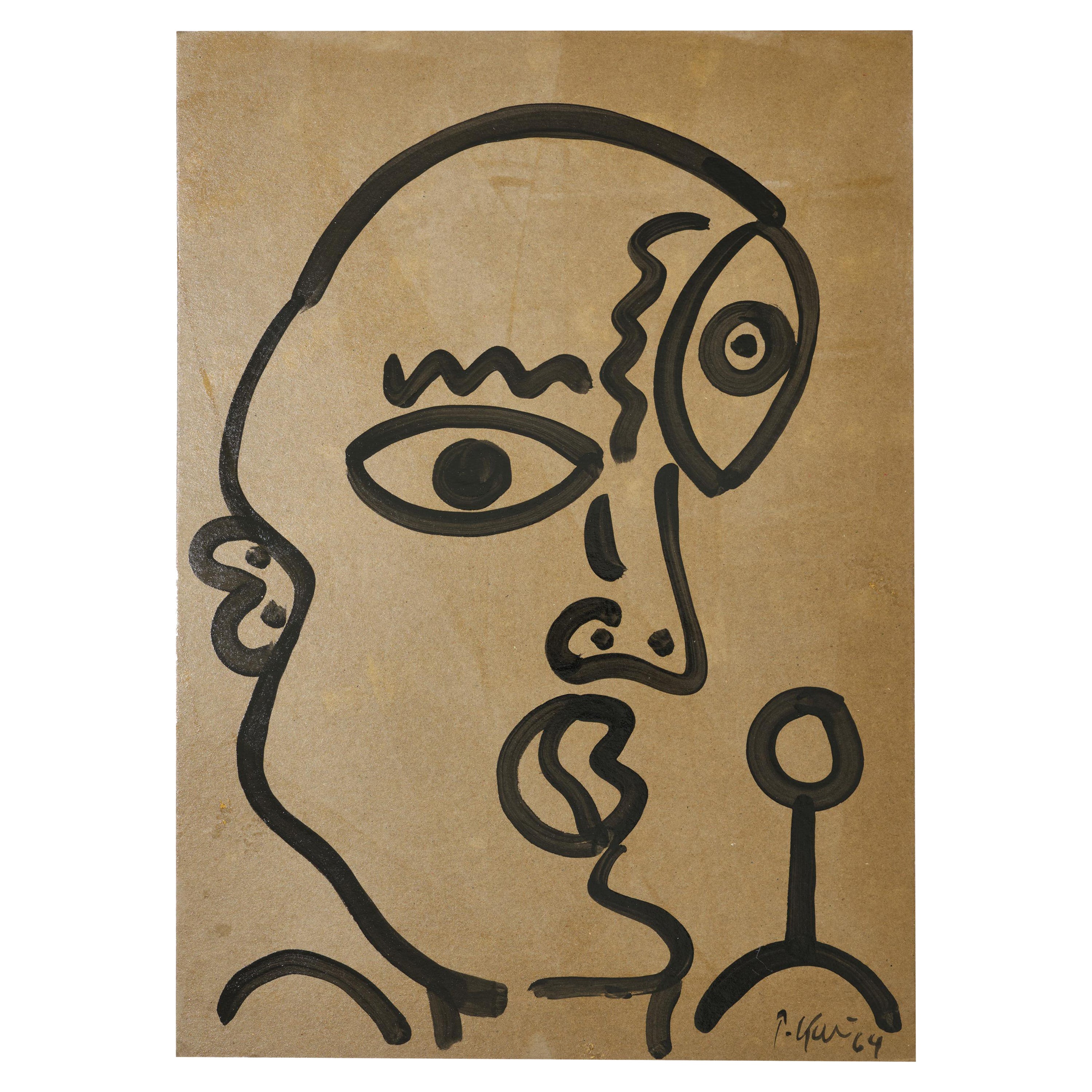 Quadro di Peter Keil, Acrilico su carta grigia, Germania, Firmato, C.1964, Senza cornice