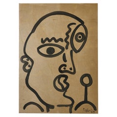 Quadro di Peter Keil, Acrilico su carta grigia, Germania, Firmato, C.1964, Senza cornice