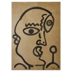 Quadro di Peter Keil, Acrilico su carta grigia, Germania, Firmato, C.1964, Senza cornice