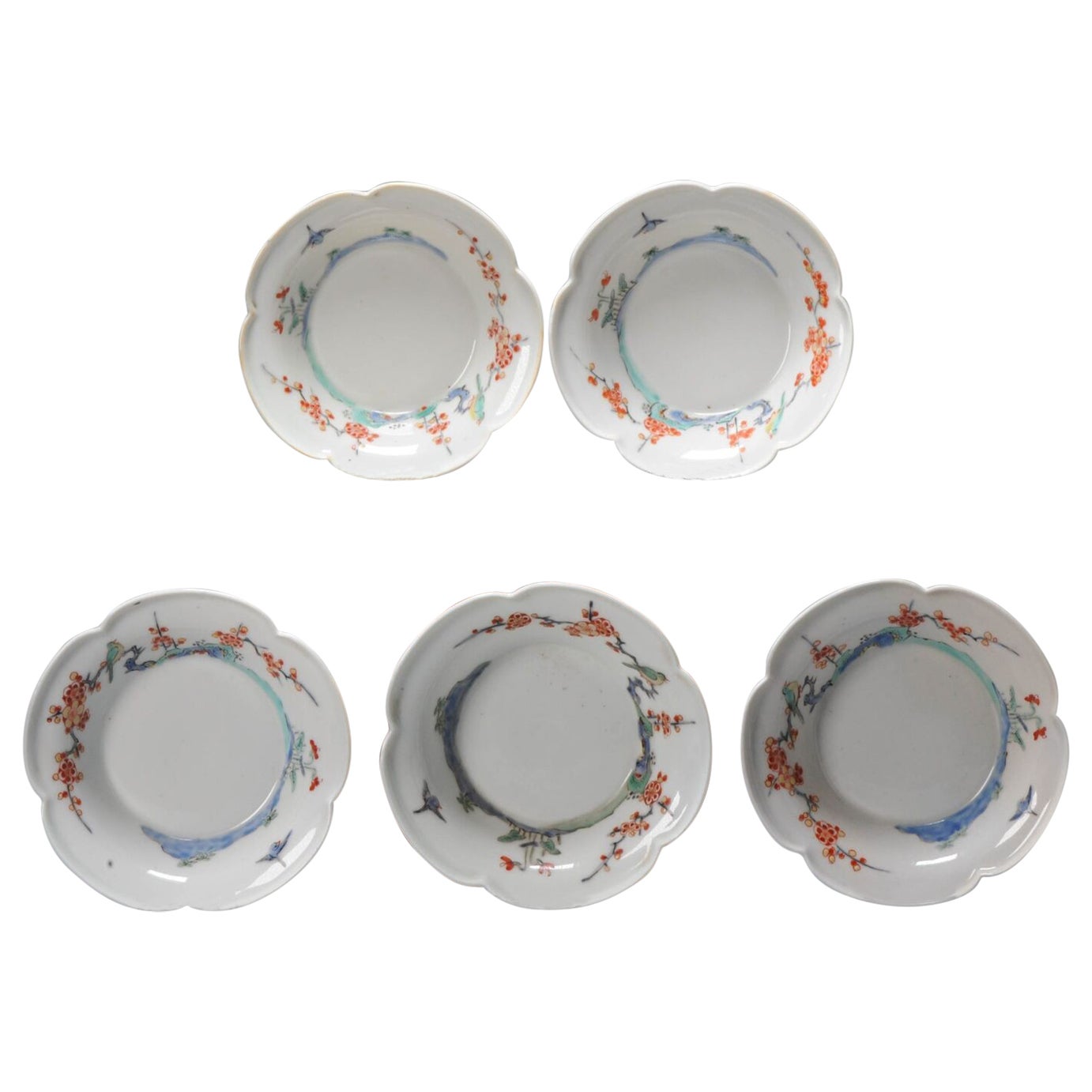 Set of 5 Antique Kaiseki Chinese Porcelain Kakiemon Style Bowls, 18/19th Century For Sale