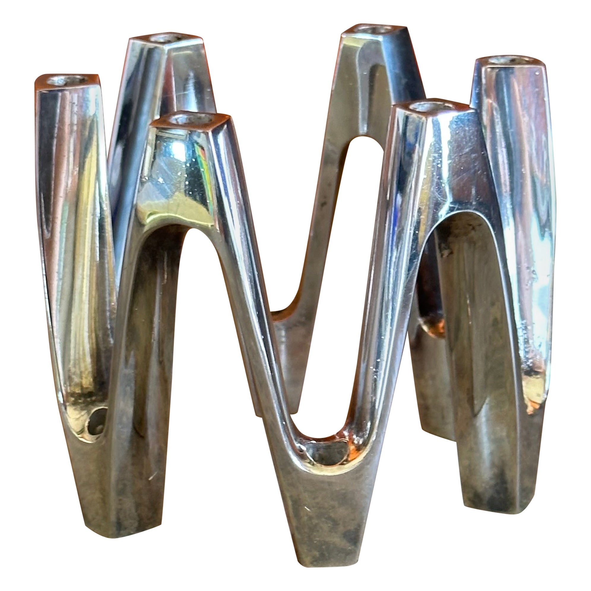 Porte-bougies sculptural en métal argenté de Jens Quistgaard pour Dansk