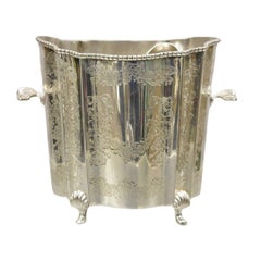 Used Victorian Style Silver Plated Small Scalloped Ice Bucket with Tonges