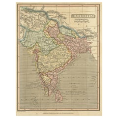Antique Map of India, or Hindustan, also showing Sri Lanka