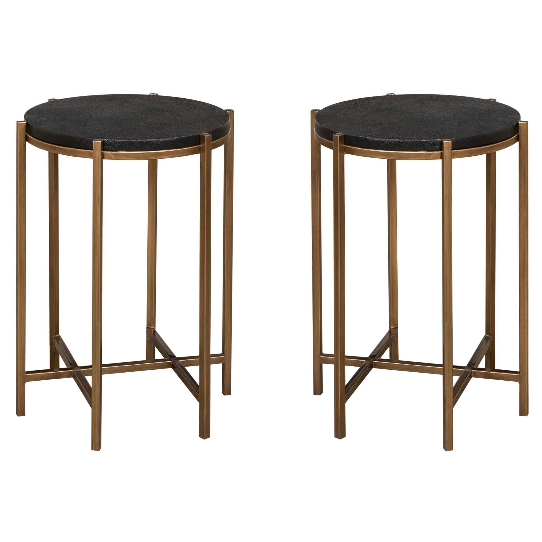 Pair of Modern Leather Top Accent Tables For Sale