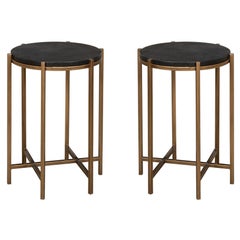 Pair of Modern Leather Top Accent Tables