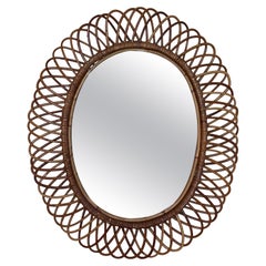 Franco Albini for Bonacina Oval bamboo and rattan Wall Mirror, Italy, 1950s