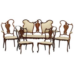 Used Salon Set, Austrian, Inlaid, 5-Piece Set, Settee with 4 Chairs!!