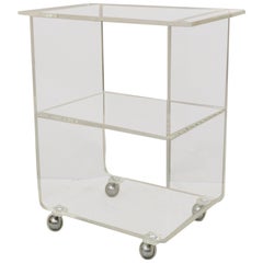 Vintage Clear Lucite Acrylic Mid Century Modern Rolling Bar Cart Side Table