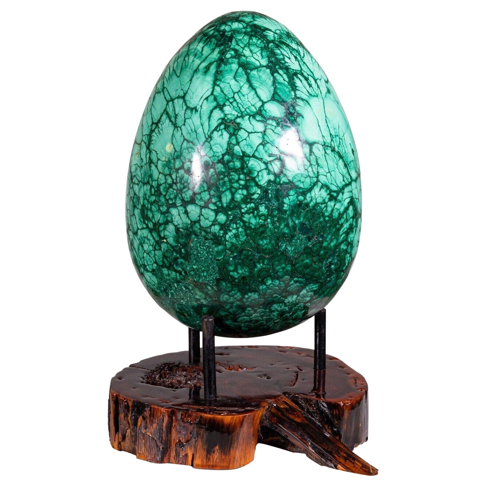 Rare Large Belle Epoque Russian Carved Forest Malachite Egg