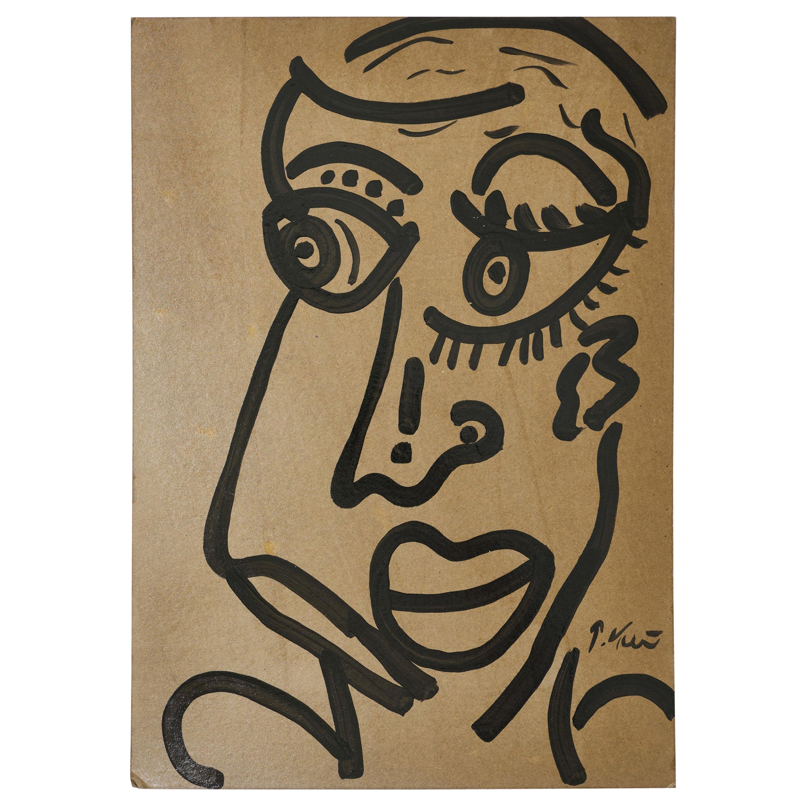 Quadro di Peter Keil, C.1970, Acrilico su carta grigia, Firmato, Senza cornice, Germania