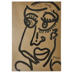 Quadro di Peter Keil, C.1970, Acrilico su carta grigia, Firmato, Senza cornice, Germania
