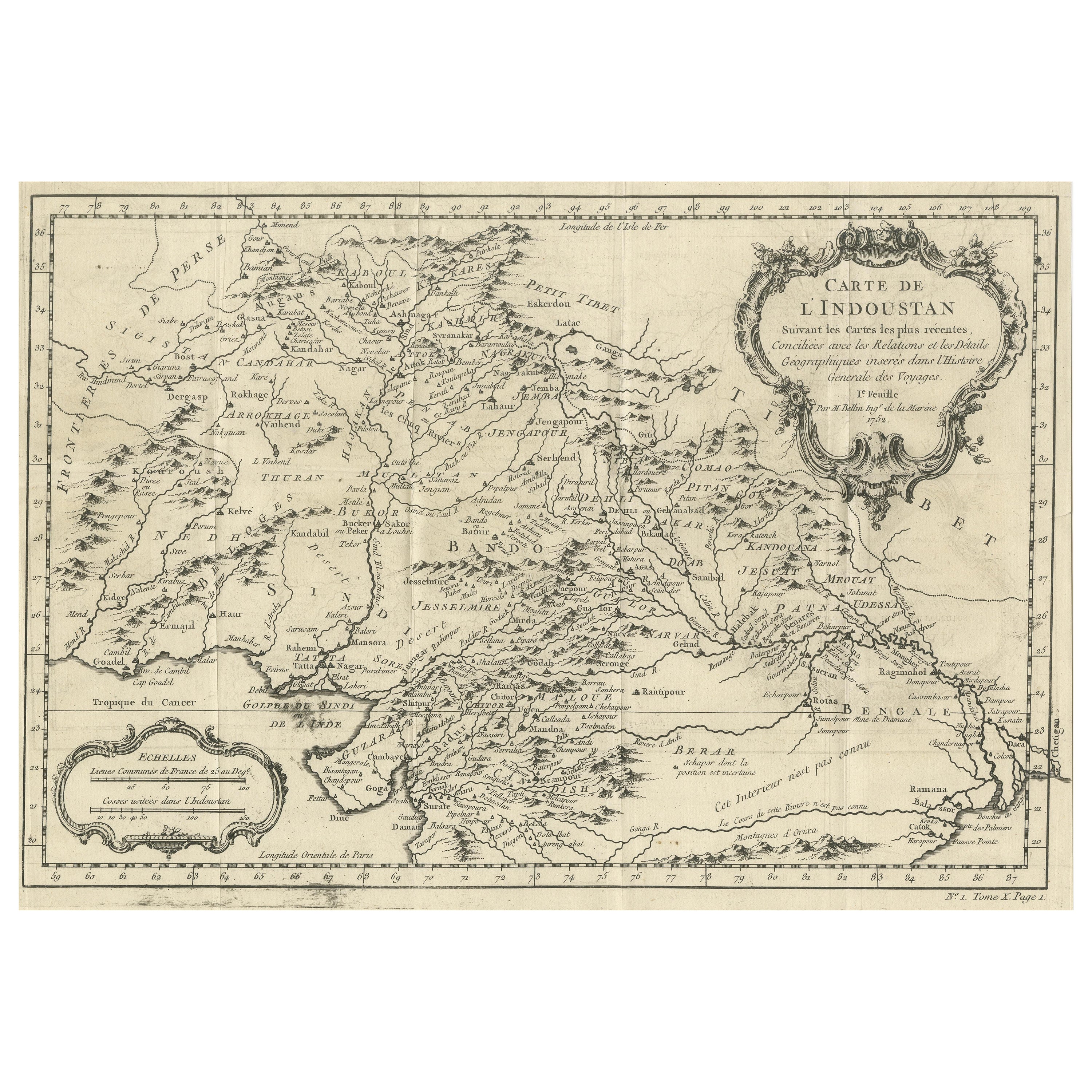 Antique Map of part of India, the Ganges and Hindustan For Sale