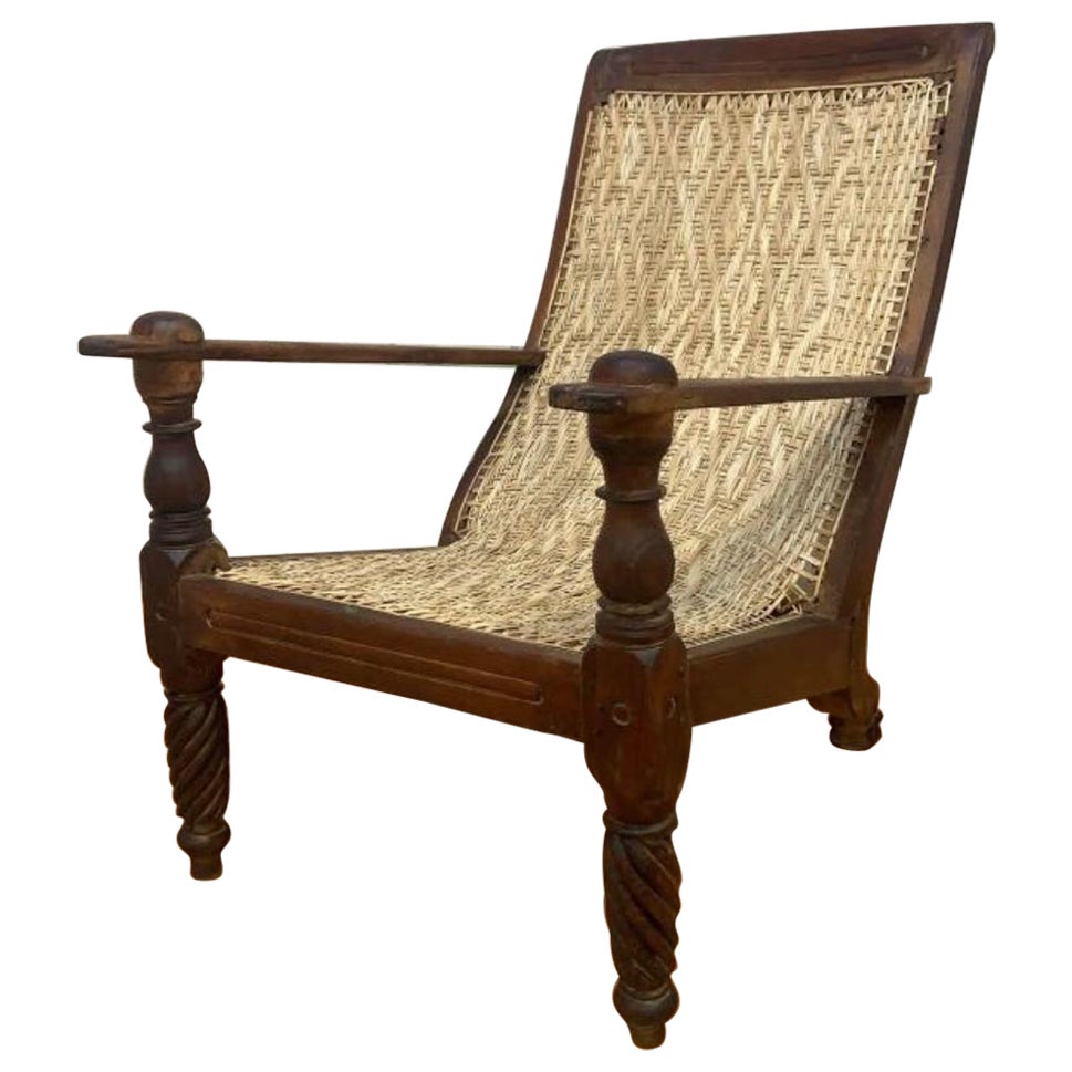 Antique Woven Back British Colonial Plantation Tea Chair For Sale