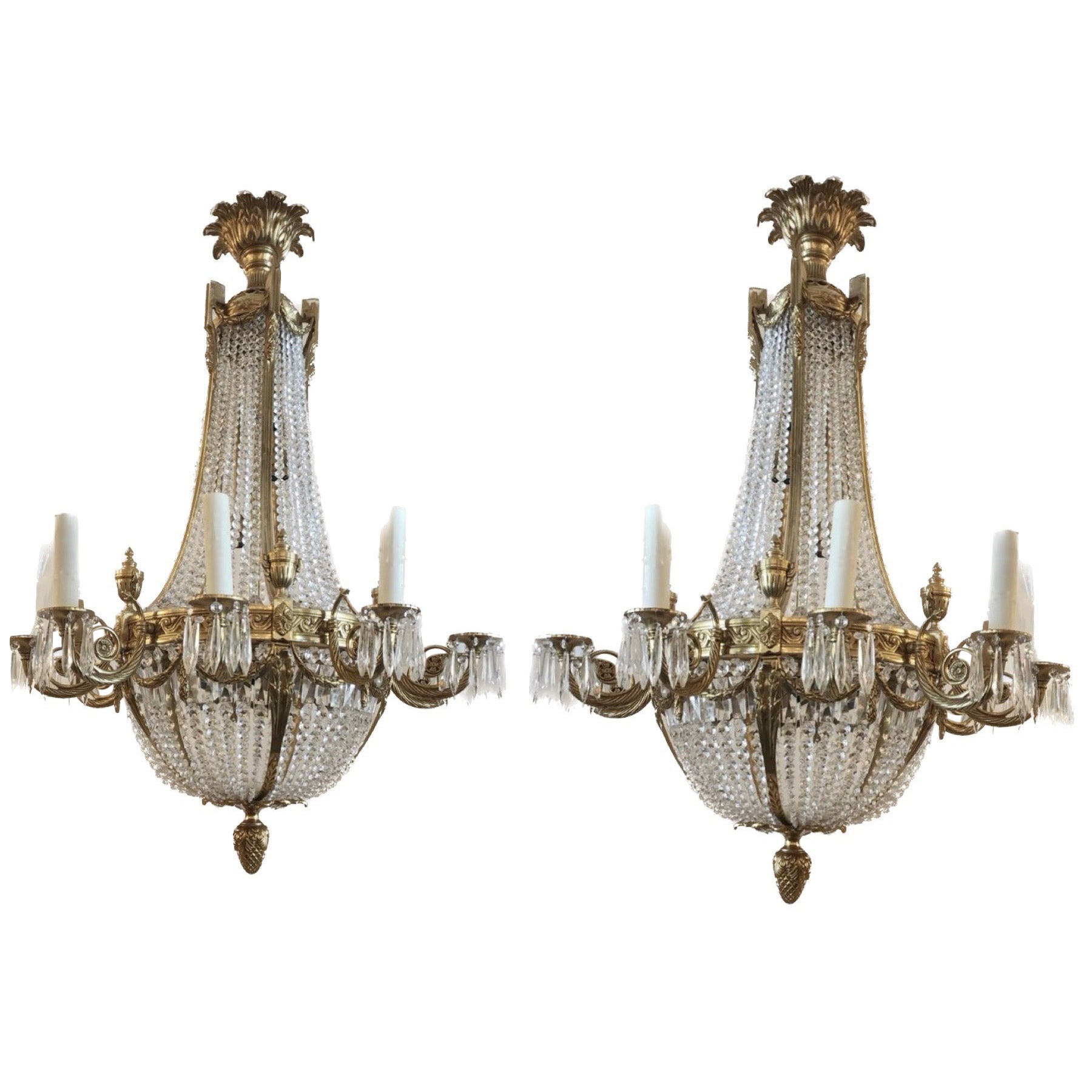 Antique French Empire Style Bronze & Crystal Chandelier  For Sale