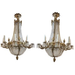 Antique French Empire Style Bronze & Crystal Chandelier 