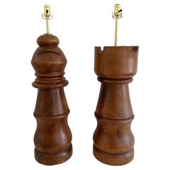 Pair Oversized Solid Wood Chess Piece Lamps