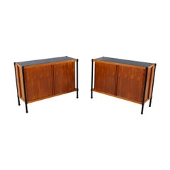 Pair of Mid-Century Modern French Tambor Door Credenza Cabinets by Ico Parisi