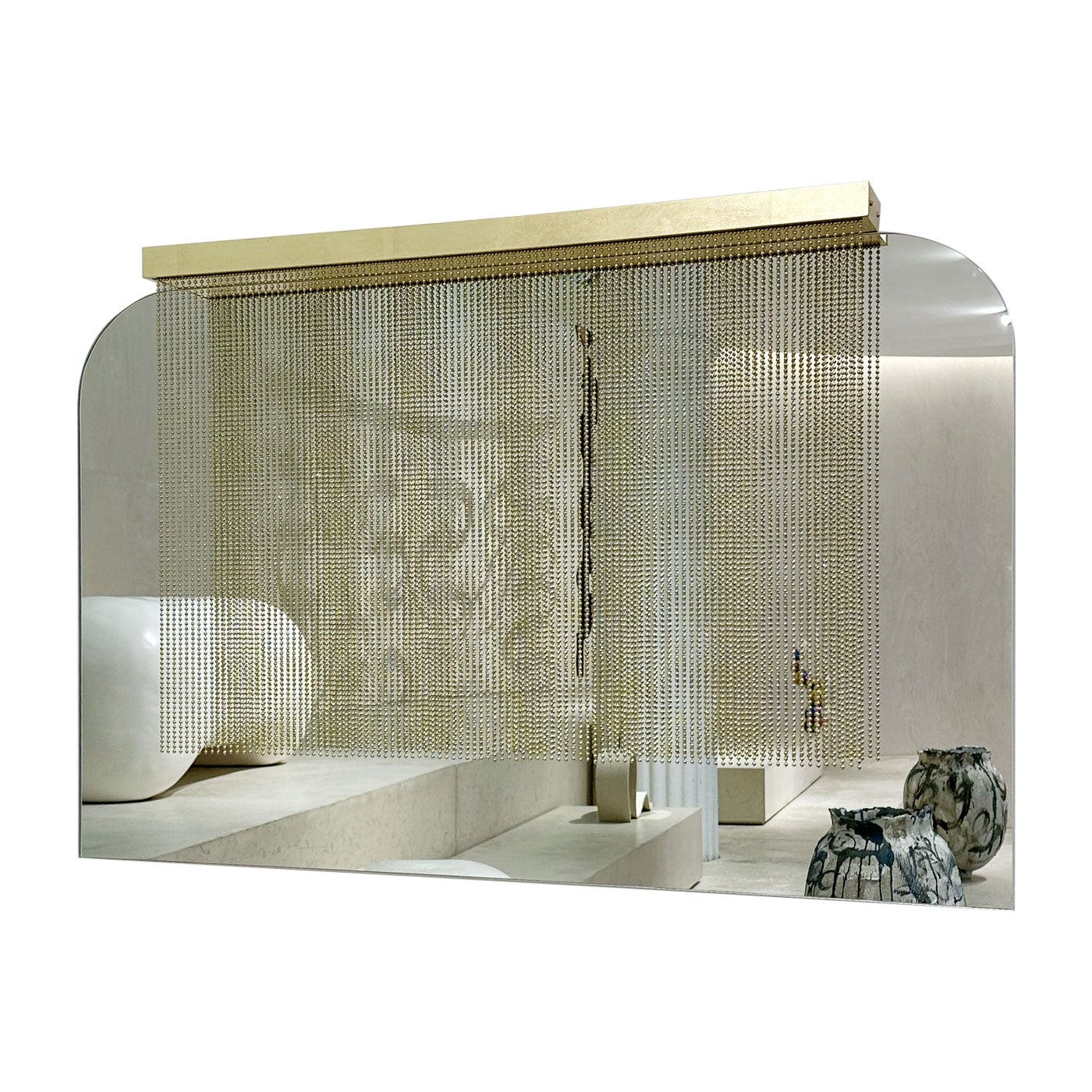 Durbar Purdah Wall Mirror w/ Veil / Satin Brass + Gold Leaf by INDO- For Sale