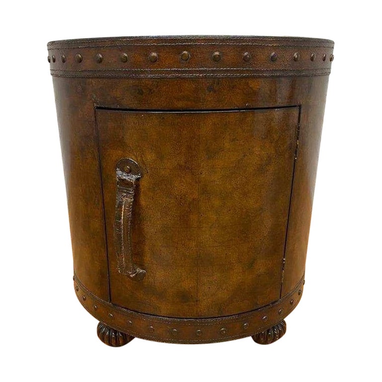 Vintage Leather Wrapped Old World Map Storage Side Table