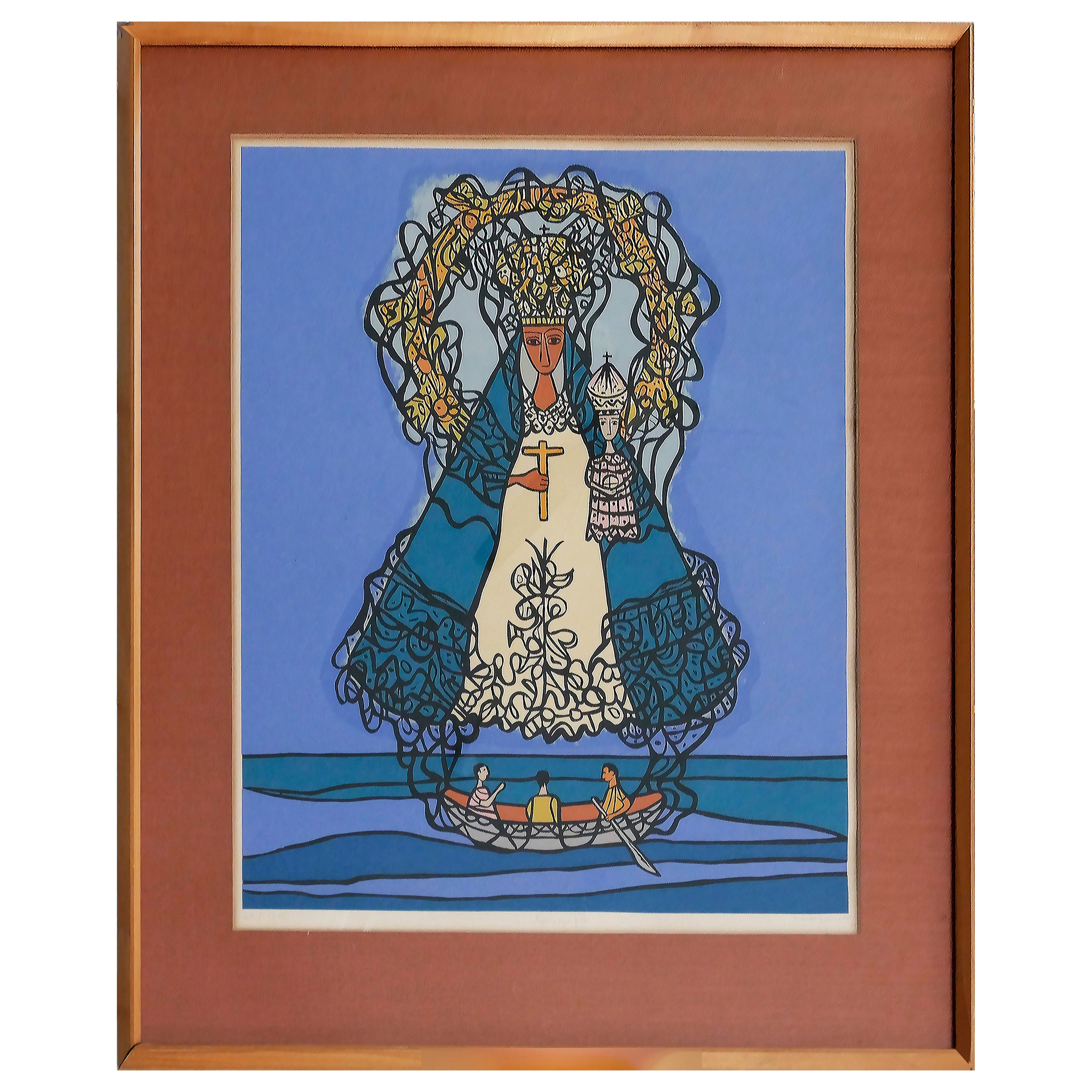 1970 Cundo Bermúdez Sérigraphie cubaine La Virgen de la Caridad del Cobre, 62/150  en vente