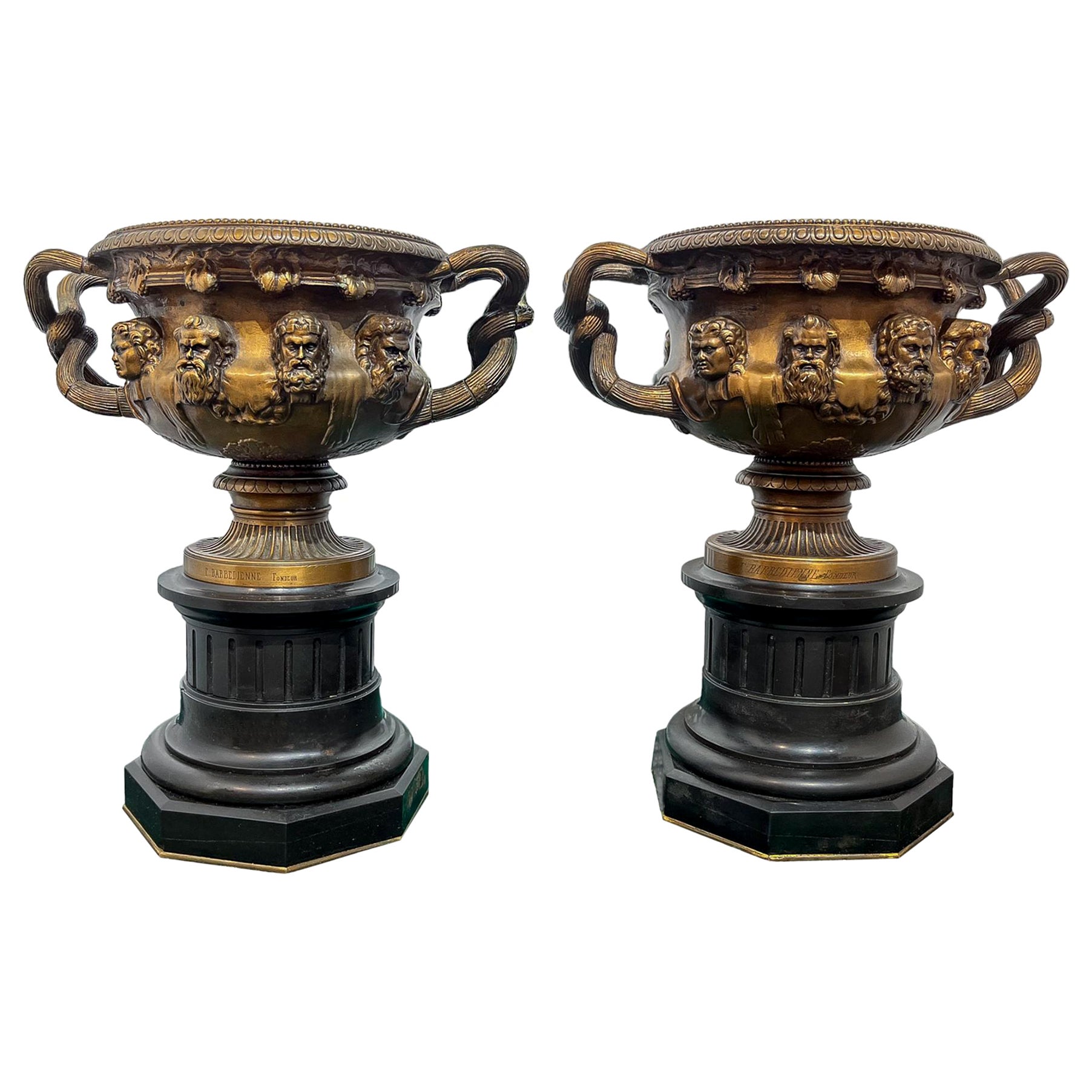 Pair of Victorian Bronze Warwick vases by the Barbedienne Foundry  For Sale