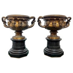 Antique Pair of Victorian Bronze Warwick vases by the Barbedienne Foundry 