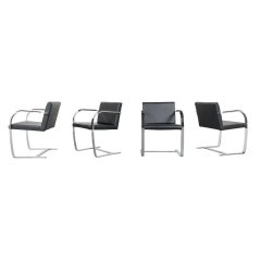 Vintage Set of Four Restored Mies Van Der Rohe Brno Armchairs in Black Leather