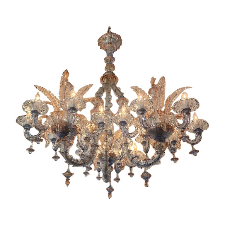 Beautiful Murano Blue & Pink Chandelier  For Sale