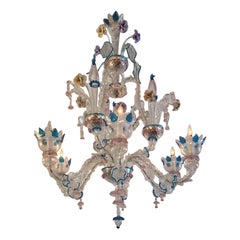 Lampadario antico di Murano blu e viola