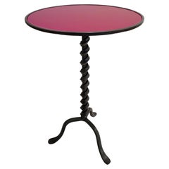 Italian Twisted Cast Iron Customizable Fuchsia Glass Color Side Coffee Table